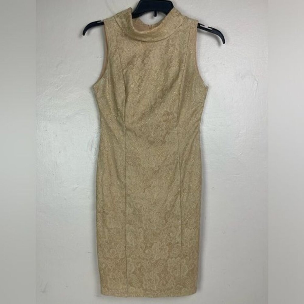 Vtg 90s Maria Bonita Gold Sparkly Sleeveless Floral Hostess Dress Large 60s vibe